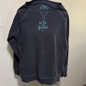 Life Is Good Navy Blue Sweatshirt with Teal Logo